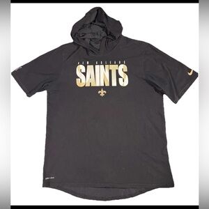 Nike Dri-Fit New Orleans Saints Hooded Shirt sz L LARGE Black Short Sleeve NFL